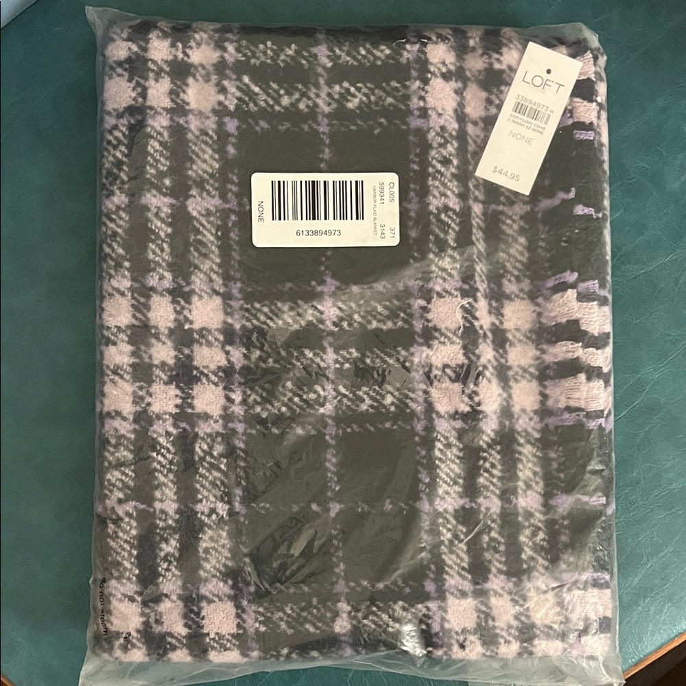 LOFT Checkered Blanket Scarf in Black and Lavender